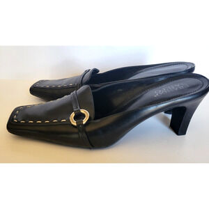 Franco Sarto Womens Black Loafer Slip on Block Heels SZ 8 1/2 Leather